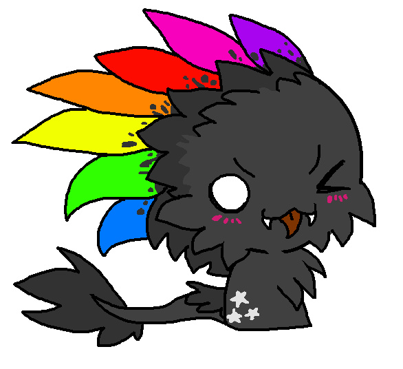 Luci, the sparkle-raptor, drawn in Chibi style in MS Paint.