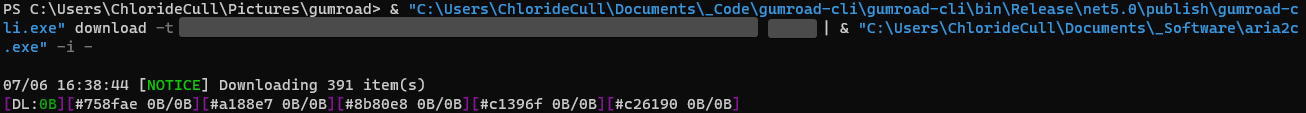 Terminal showing all 391 files being downloaded through aria2c