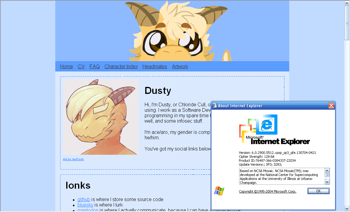Screenshot of Internet Explorer 6 showing the home page in light mode.